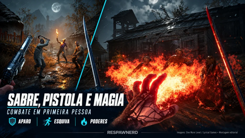 Combate de Valor Mortis com sabre e pistola em primeira pessoa